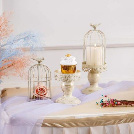 1 Bougeoir cage à oiseaux, métal finition antique, décoration table mariage fête (1/5)