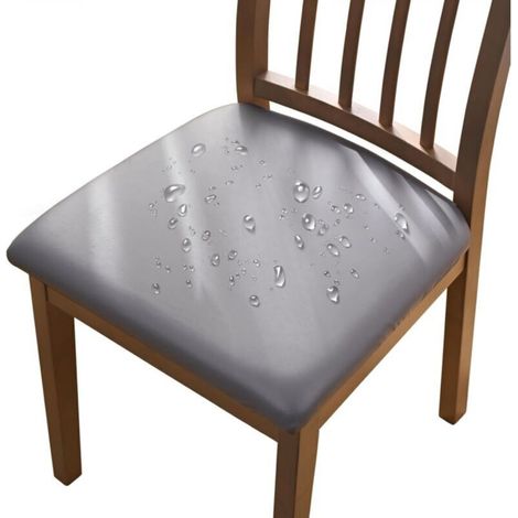 Set of 4 grey chair covers, 36-48 cm, removable waterproof faux leather chair covers with buckles, suitable for dining chairs (1/5)