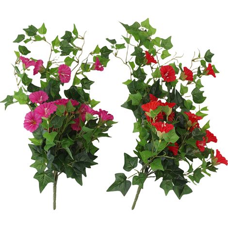 Guirlande de fleurs artificielles de gloire du matin, fausse plante de vigne suspendue réaliste et réutilisable pour fête de mariage, patio, balcon, décoration murale, violet + rouge (1/5)
