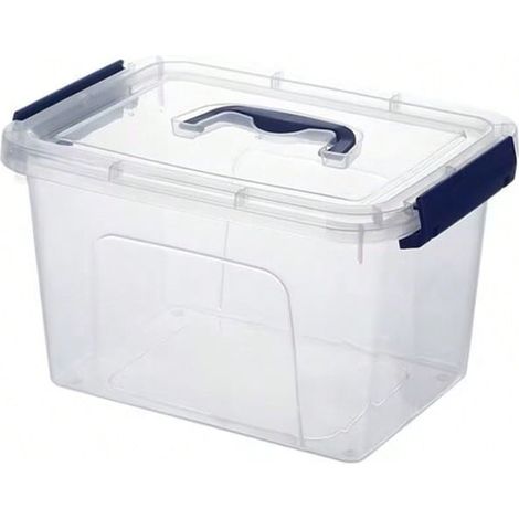 Boîte de rangement en plastique - Transparent avec couvercle - Dimensions : environ 27.5 x 18.5 x 16cm(Bleu) (1/2)