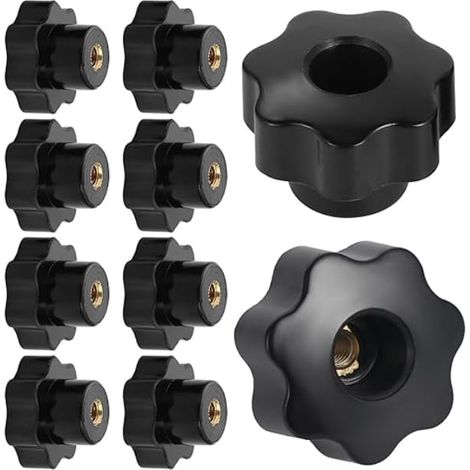 Écrous Papillon M6 x1, Poignée Étoile en Plastique Noir, Bouton de Serrage Perforé, Lot de 10 pour Fixation Rapide (1/5)
