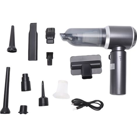 Aspirateur à main sans fil 100W 15000PA 3 vitesses rechargeable nettoyeur souffleur avec buses multiples pour voiture maison lit canapé noir (1/5)