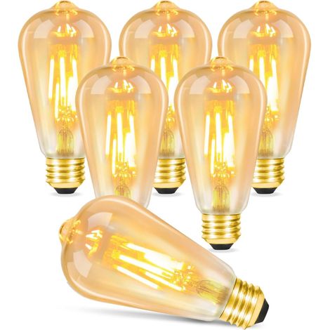ZMH 6 Ampoules LED 4W eq 40W, E27 Ampoule à filament 2700K Blanc Chaud Vintage Edison Bulb Verre Economie d'Energie - Non Dimmable (1/5)