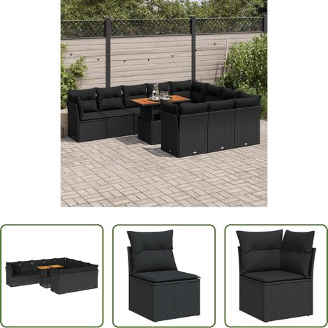 vidaXL Rattanmöbel - 11-tlg. Garten-Sofagarnitur mit Kissen Schwarz Poly Rattan (1/5)