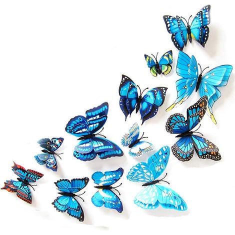 Lot de 24 autocollants muraux papillons 3D à double aile, amovibles et aimantés pour réfrigérateur, parfaits pour la décoration de chambre d'enfant ou de maison. (1/4)