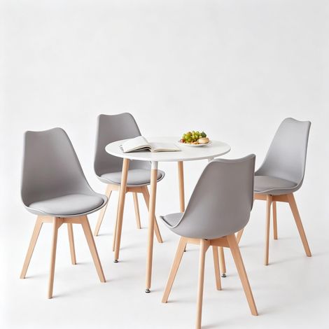 Ensemble table et chaises de salle à manger rondes, élégant ensemble table ronde et chaises, table de salle à manger ronde moderne avec chaises assorties (comprend uniquement 1 table et 4 chaises). (1/5)