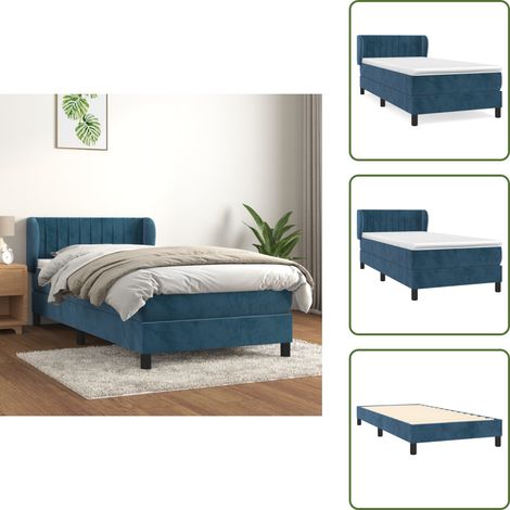 Boxspringbett mit Matratze Dunkelblau 90x200 cm Samt - Samtbett - Boxspringbett - Doppelbett - Bettauflage - Matratze (1/5)