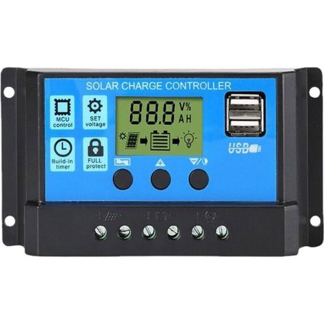 Onduleur Solaire - Contrôleur de Charge 30A - Noir - 12V/24V - Écran LCD - Usage Domestique