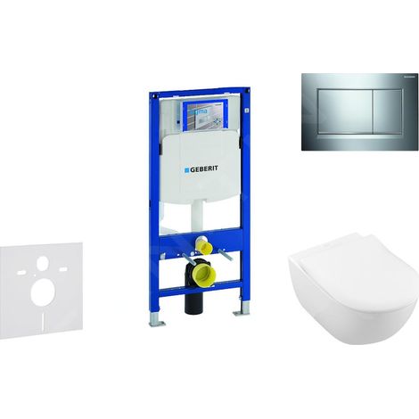 Geberit Duofix - Ensemble bâti-support, cuvette de toilette et siège Subway 2.0, DirectFlush, SoftClose, CeramicPlus et plaque Sigma30, chrome brillant/chrome mat 111.300.00.5 NI6