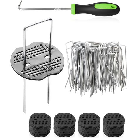 80 Piquets de Jardin en U 150x40x3 mm avec Rondelles et Crochet Fixation Sol en Acier Galvanisé pour Gazon Paillis et Toiles de Jardin (1/5)