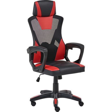 Silla de oficina moderna de piel sintética altura regulable giro de 360° respaldo reposabrazos ajustables mecanismo inclinación rojo Ignis