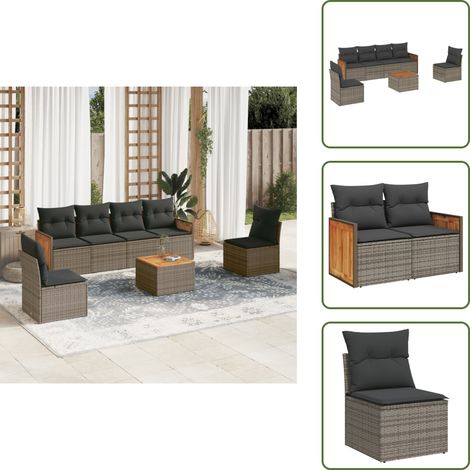 The Living Store 7-tlg. Garten-Sofagarnitur mit Kissen Grau Poly Rattan - Gartentisch (1/5)