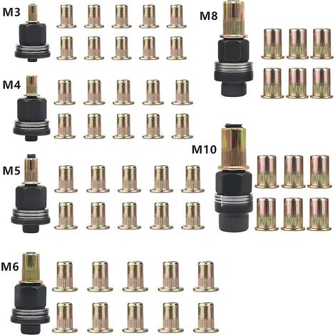 Kit de riveteuse manuelle pour écrous à sertir, 58 pièces, pince à riveter avec inserts filetés M3 M4 M5 M6 M8 M10, acier au carbone zingué, coffret pour automobile, bricolage et métal (1/5)