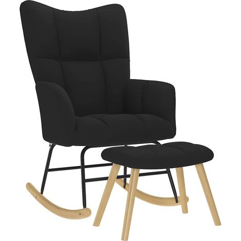 Schaukelstuhl mit Fußhocker Schwarz Stoff