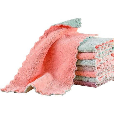 Lot de 12 Torchons, polaire corail, absorbants, séchage rapide, cuisine, ménage (1/5)