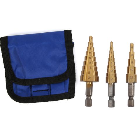 3pcs 312/4&820912/20mm High Speed Steel Cone Step Drill Bit Hex Shank Hole Cutter (1/5)
