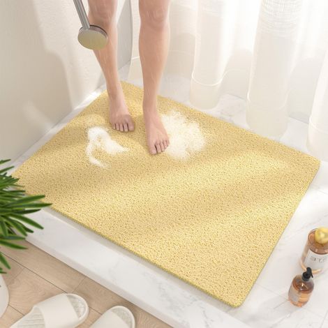 1 Tapis De Douche Antiderapant, 80x60cm Avec Drain, Pvc Souple Pour Salle De Bain, Sechage Rapide, Beige (1/5)