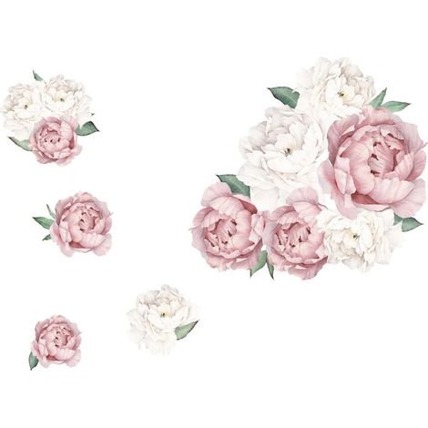 Autocollant décoratif à motifs de pivoines roses et blanches, élégant design floral, pour murs, meubles ou portes (1/5)