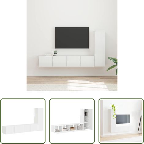 Armoire murale - Ensemble meuble TV 3 pcs Blanc brillant Bois d'ingénierie (1/5)
