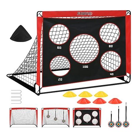 Kids Football Goal with Fibreglass Frame 5 Holes 3 Targets 6 Obstacles Weatherproof Kit 120 x 90 cm for Garden Training Foldable with Bag (1/5)