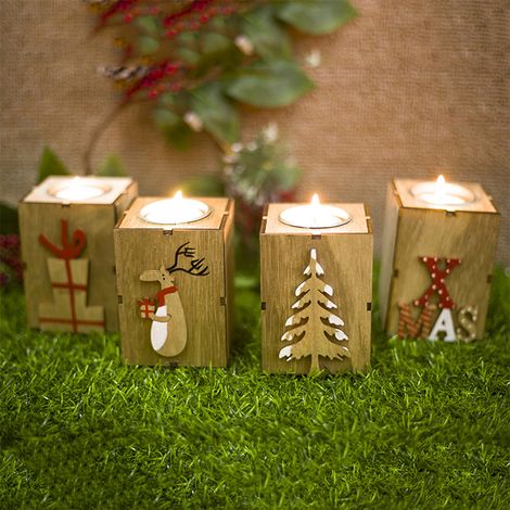 Porte-bougie chauffe-plat en bois pour la décoration de Noël, mariage et fêtes à la maison (1/5)