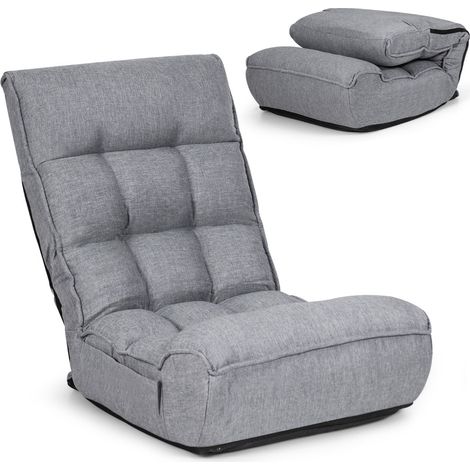 Silla de suelo plegable ajustable 60 x 112 x 79 cm máxima comodidad diseño ergonómico moderno en lino gris 200011184