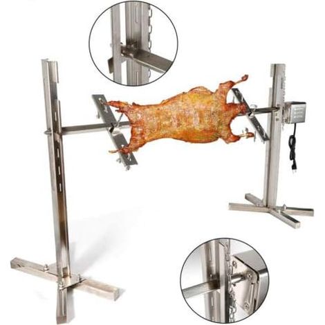 Gojoy – Rotisserie électrique en acier inoxydable – Moteur 15W – Charge max 30 kg – Pour cochon de lait et barbecue – Longueur 53"