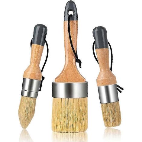 Ensemble de pinceaux pour peinture à la craie et à la cire, peinture à la craie, peinture au lait pour meubles, 1 grand pinceau ovale et 2 petits pinceaux. (1/5)