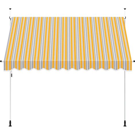 Auvent Marquise rétractable manuel, Store Banne pour Jardin Balcon Terrasse, 300 cm Rayures jaunes et bleues OIB8034E