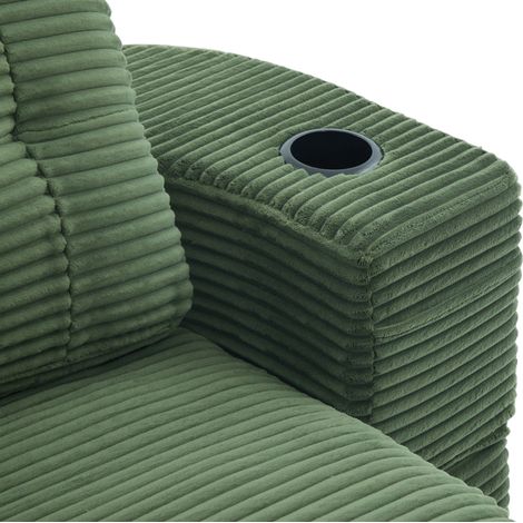 Divano letto 2 in 1 in corduroy verde smeraldo, schienale alto, 2 portabicchieri, MODENUIT (1/5)
