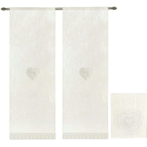 Tende Finestre Porta Interno Cuore Tessuto Semitrasparente Bianco Coppia 2 Pz - 60x240 cm (1/2)