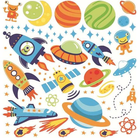 Adesivi murali Pianeti nello spazio, adesivi murali Sistema missilistico solare per cameretta, stanza dei bambini, sala giochi -Crezuo
