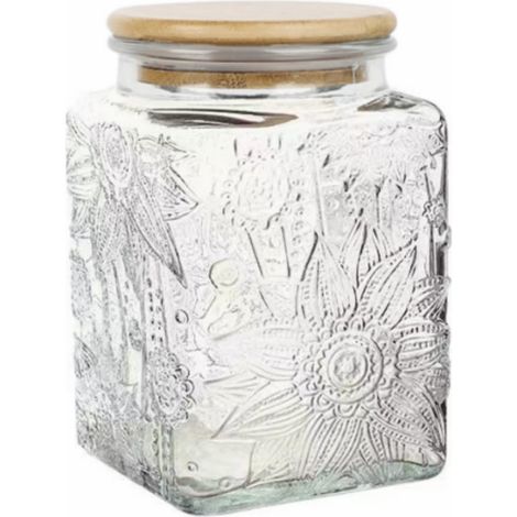 Barattolo di vetro quadrato, barattolo di vetro vintage da 750 ml con coperchio in bambù, barattolo di vetro per alimenti, adatto per caffè macinato, foglie di tè, zucchero, dolciumi, barattolo di vet