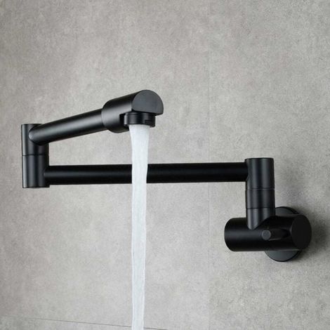 Robinet Cuisine Rabattable - Mitigeur Évier Mural 360° Pivotant - Pour Remplissage Casserole sur Plaque - Laiton - Noir