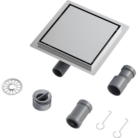 Caniveau de Douche en Acier Inoxydable 360° Siphon De Sol, Filtre de Cheveux 2 en 1 Drain de Sol, 20 x 20 cm (1/5)