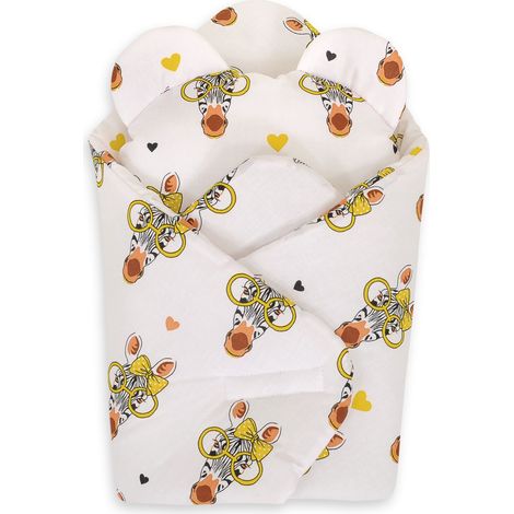 Corno da bambola con cuscino a forma di orsacchiotto - zebra gialla (1/4)
