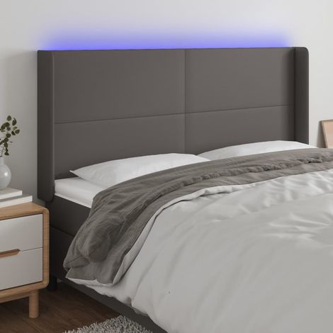 LED Kopfteil Grau 183x16x118/128 cm Kunstleder (1/5)