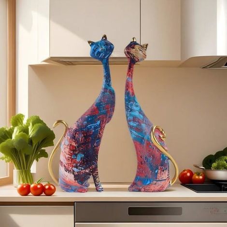 Statue de chat décorative - Peinture à l'huile en résine de 24,5 cm, cadeau d'anniversaire idéal pour les femmes amoureuses des (1/5)