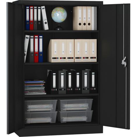 MIDORI® Aktenschrank Büroschrank Metallschrank Flügeltürenschrank Lagerschrank 3 Böden Schwarz (1/5)