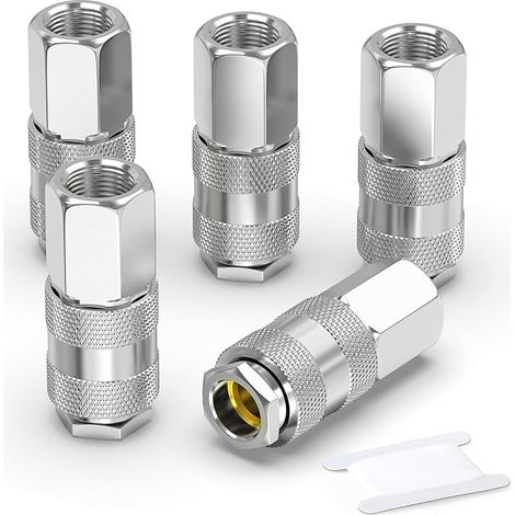 5 Pièces 1/4 Inch Air Line Connectors, 1/4" BSP Female Thread Euro Airline Compressor Hose Fittings, Quick Connect Air Coupler Air Hose Fittings,Air Coupler (1/4)