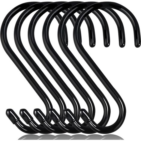 Crochet S - 15 cm - Acier Revêtu Vinyle Noir - Pour Cuisine Armoire Jardin Outils Plantes - Lot de 6 (1/5)