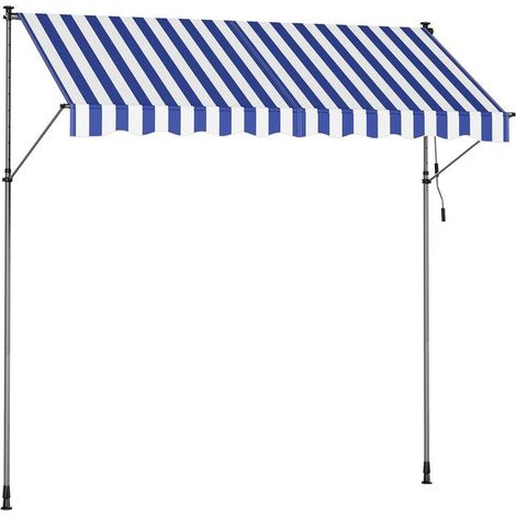 Store banne rétractable manuel réglable hauteur 300 x 120 cm pour balcon jardin terrasse ambiance cosy en polyester bleu (1/2)