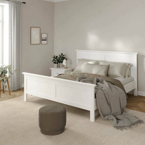 Dmora - Cama doble Clairette, Sommier para dormitorio, Estructura de cama por habitación, Estructura del sostenedor del colchón, 211x179 h110 cm, Blanco (1/5)