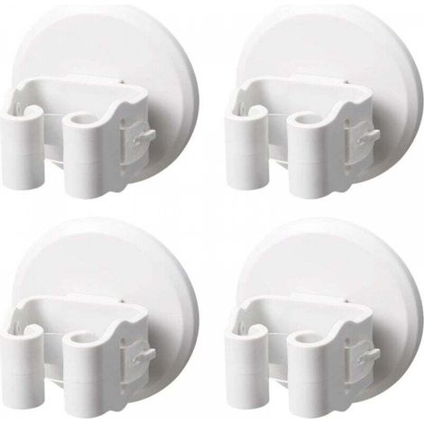 4 Pièces Porte-balai, Rack Auto-Adhésif Porte Vadrouille sans Percer, Support mural pour Cuisine, Salle de bain, Garage, Jardin Support de Rangement Organisation, Blanche (1/5)