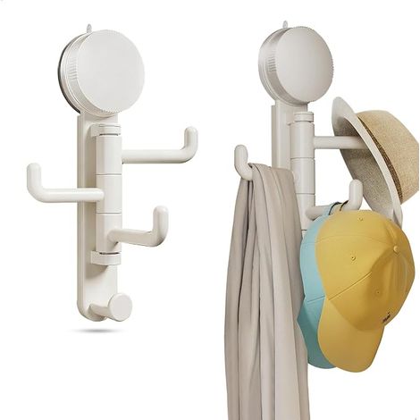 Crochet Ventouse, Crochet Porte Manteau, Patere Salle de Bain, Patere Murale Crochets Muraux Rotatif à Ventouse Lot Support Tournant pour Casquettes Chapeaux et Accessoires Fixation (1/5)