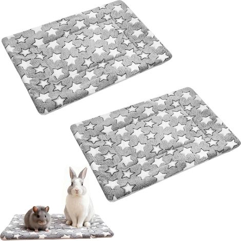 Tapis Pour Petits Animaux - 2 Pièces - Polaire Corail Et Laine D'agneau - Motif Étoiles - Pour Lapins Et Rongeurs - 48x34 Cm Gris (1/5)