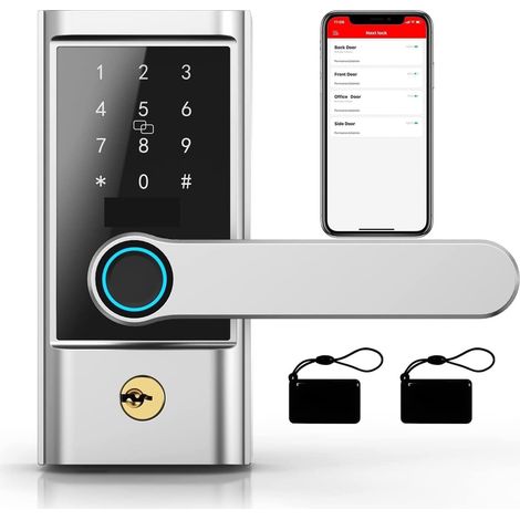 Serrure de porte intelligente Serrure de porte intelligente Bluetooth électronique biométrique empreinte digitale APP porte-clés Alexa poignée serrures d'entrée sans clé for la maison ( Color : Silver (1/5)