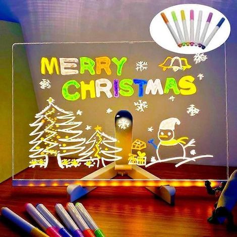 Tableau Lumineux LED Acrylique Effaçable à Sec, Panneau de Notes Coloré avec 7 Marqueurs pour Bureau et Maison (1/5)
