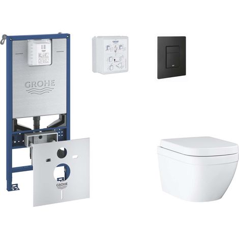 Grohe Rapid SLX - Set Vorwandelement, WC mit Softclose-Sitz und Betätigungsplatte Even, Triple Vortex, phantom black SANI11BB5104