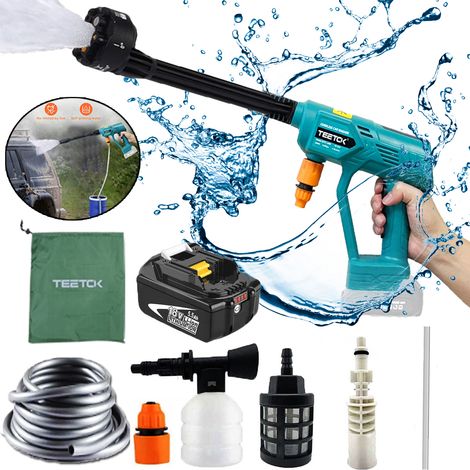 Elektrische Hochdruckreiniger, 6-in-1-Düse, kabelloser Auto-Hochdruckreiniger, Wasserstrahlreiniger, Gartensprühwasserpistole, mit 5,5-A-Akku (kein Ladegerät), Kompatibel mit Makita-Akku, sechs Zubehö